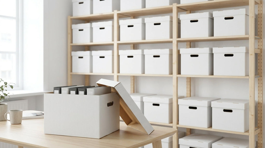 Karton Aufbewahrungsbox mit Deckel: stapelbar, beschriftbar, sauber archiviert