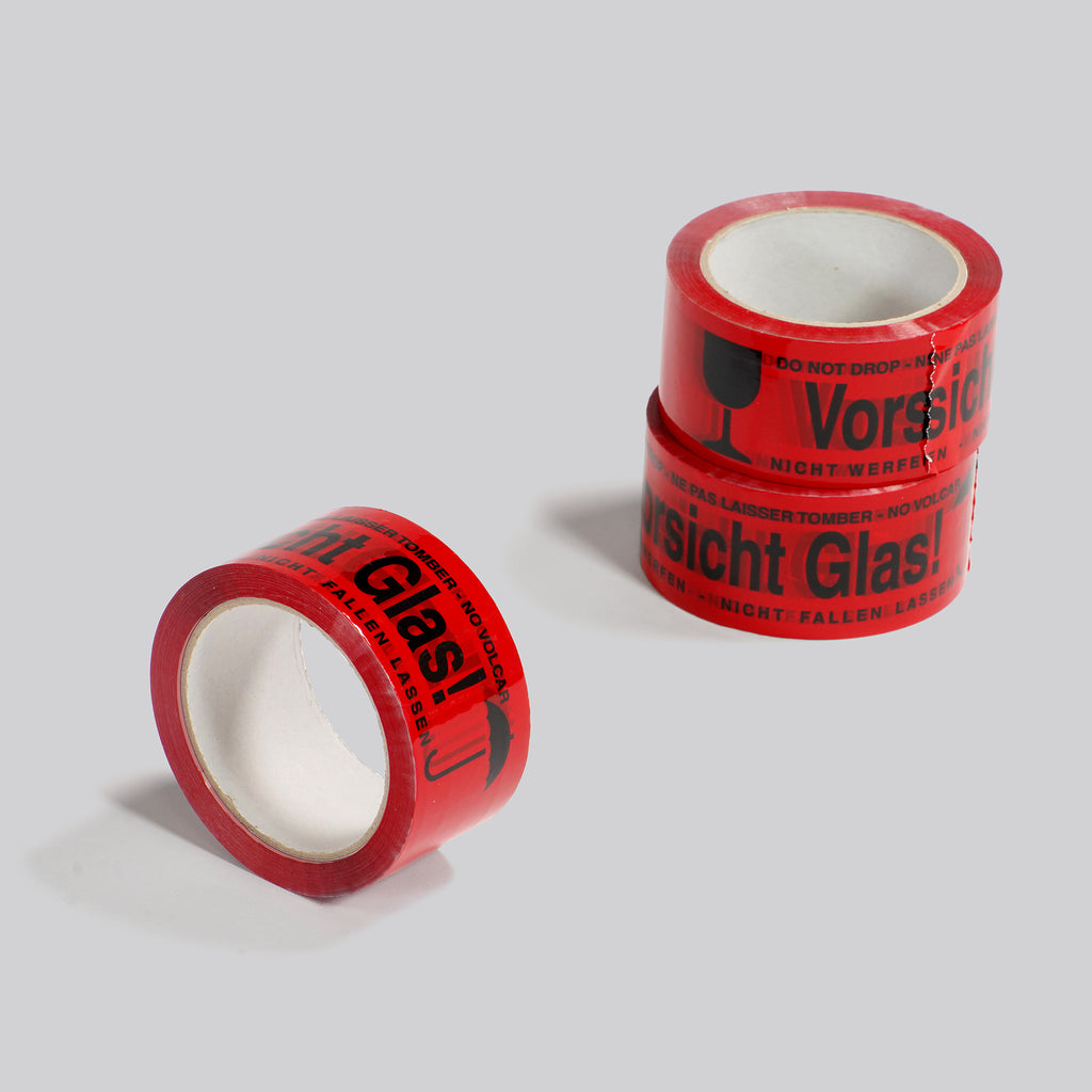 PP-Klebeband mit Warndruck Vorsicht Glas 50mm x 66 lfm